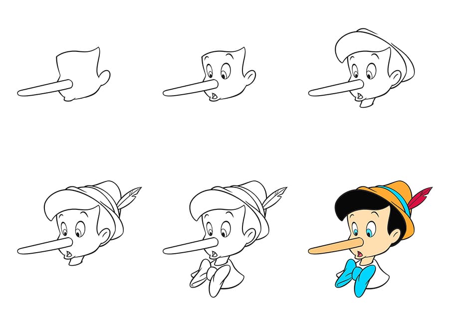 Pinocchio with a long nose Drawing Ideas