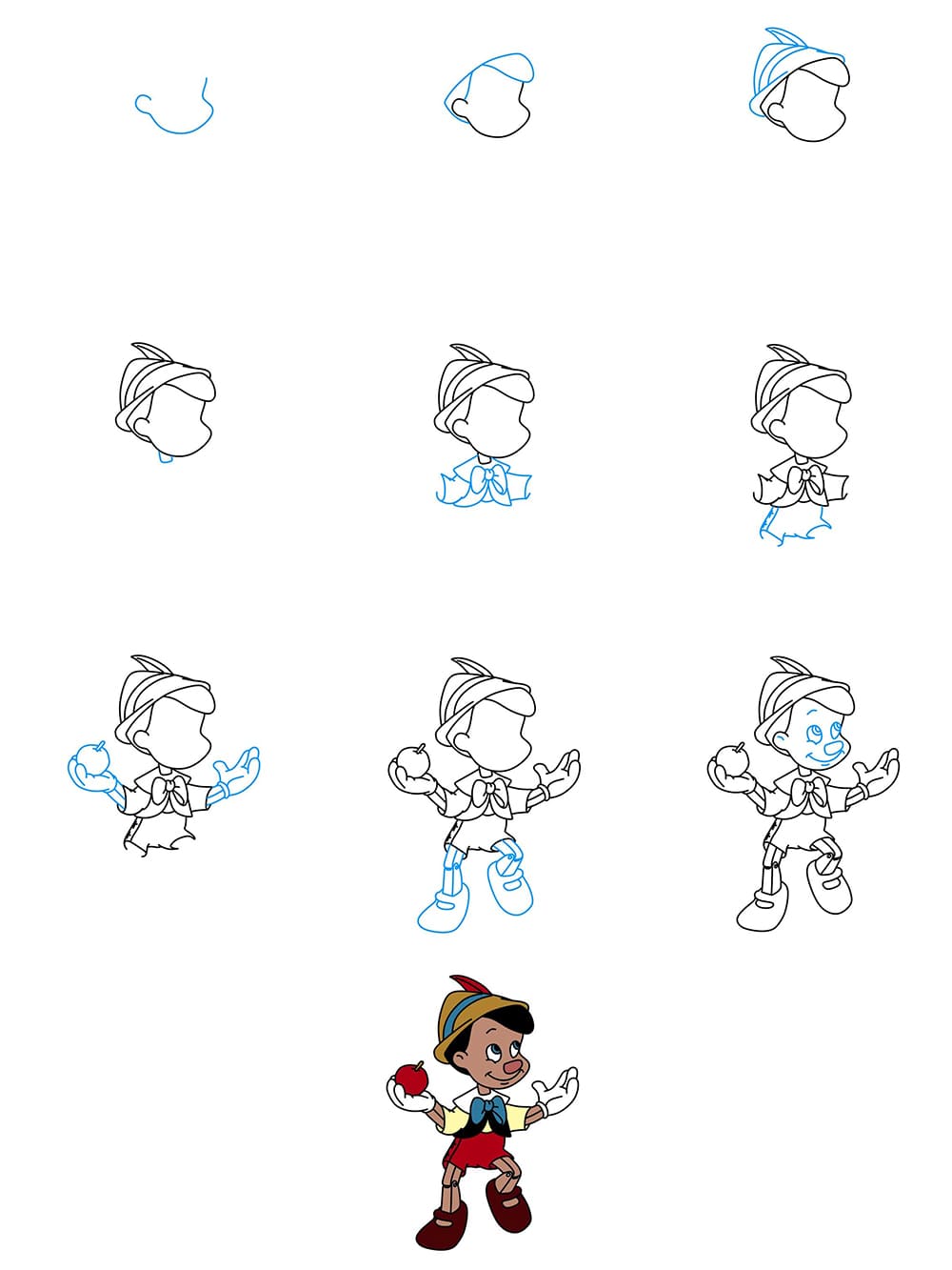 Pinocchio with an apple Drawing Ideas