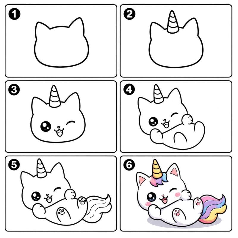 Playful unicorn cat Drawing Ideas