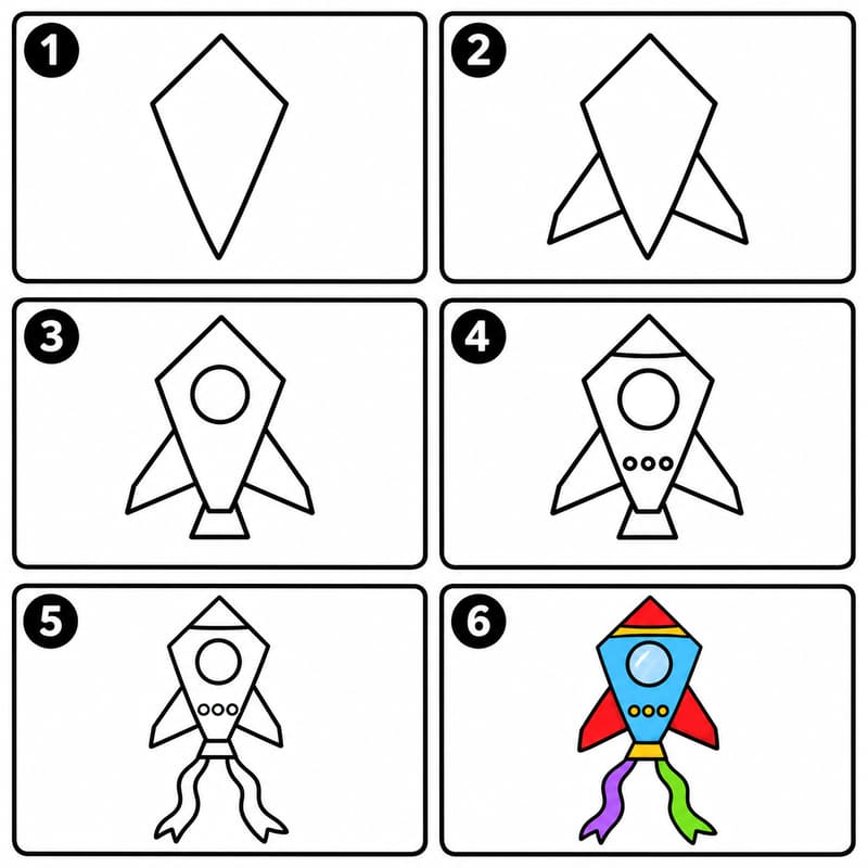 Rocket-shaped kite Drawing Ideas