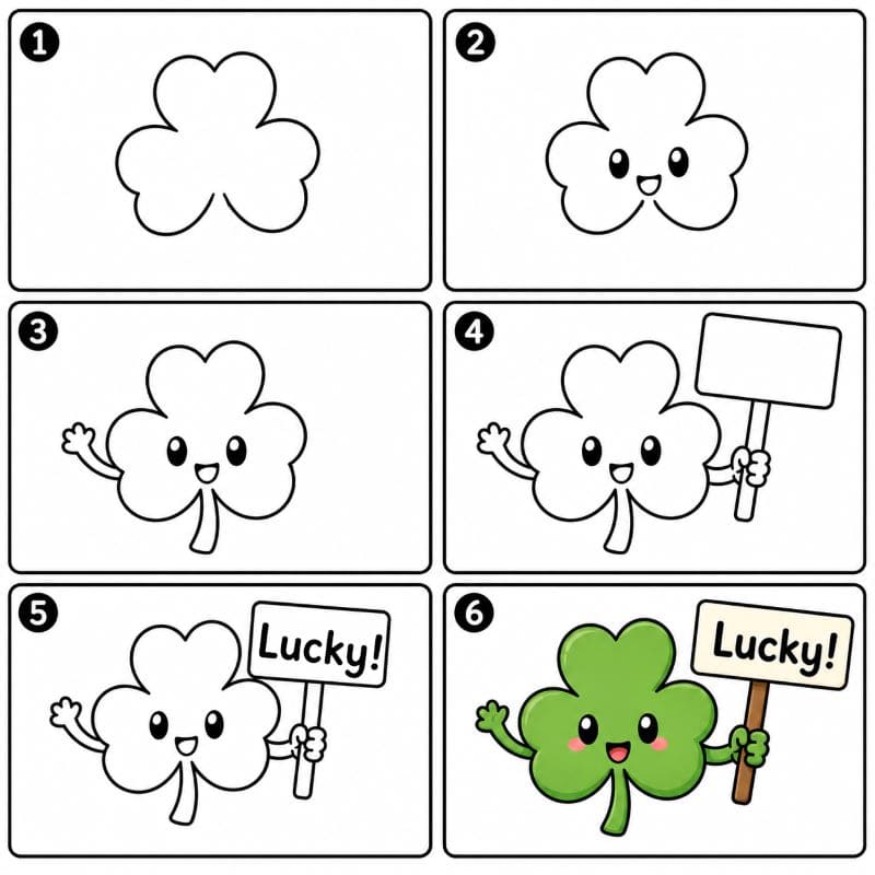 Shamrock holding a Lucky sign Drawing Ideas