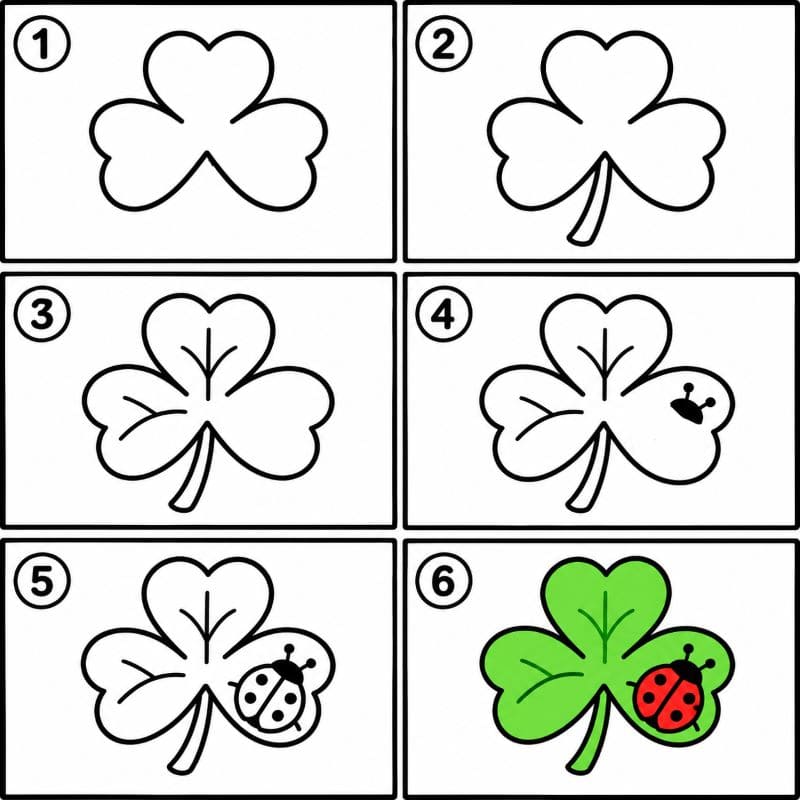 Shamrock with a ladybug Drawing Ideas