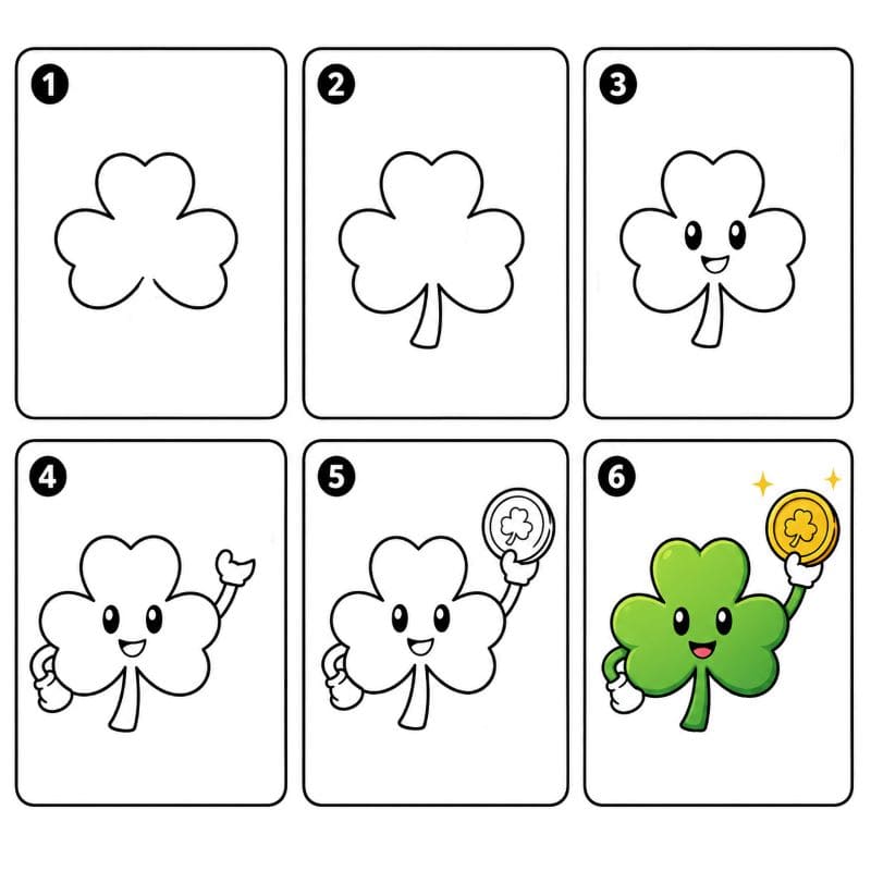 Shamrock with a lucky coin Drawing Ideas