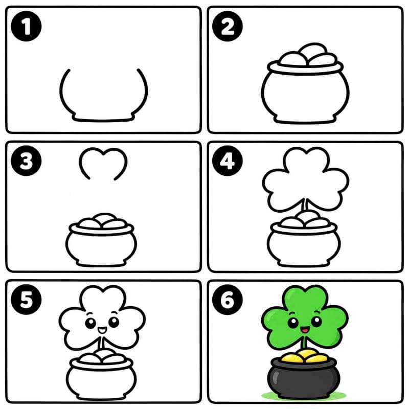 Shamrock with a pot of gold Drawing Ideas