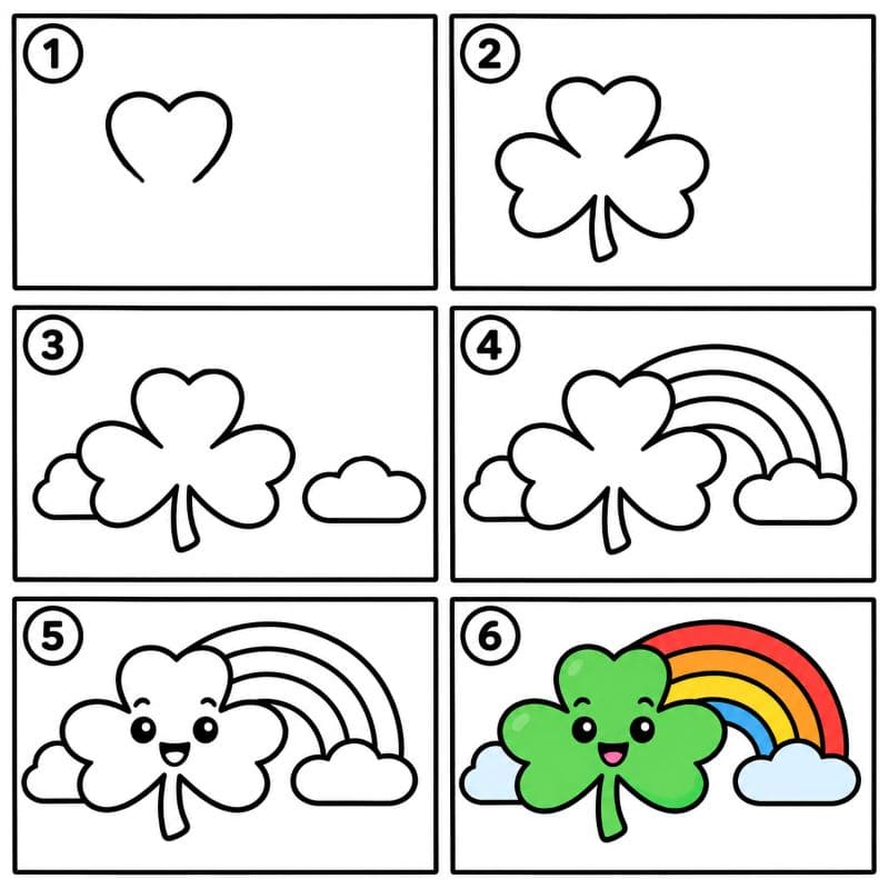 Shamrock with a rainbow Drawing Ideas