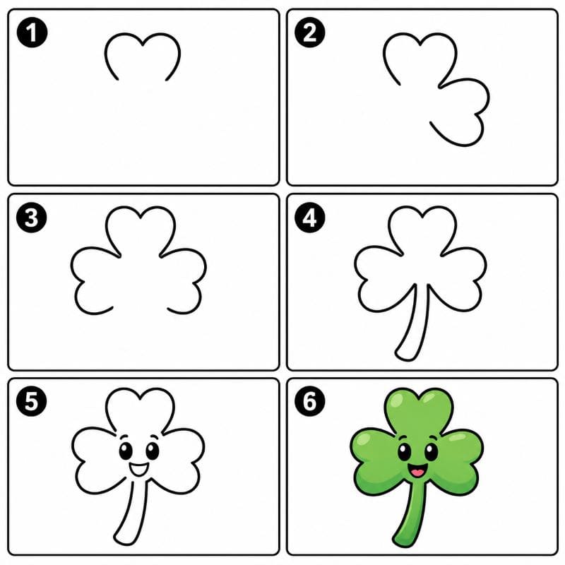Shamrock with a smiling face Drawing Ideas