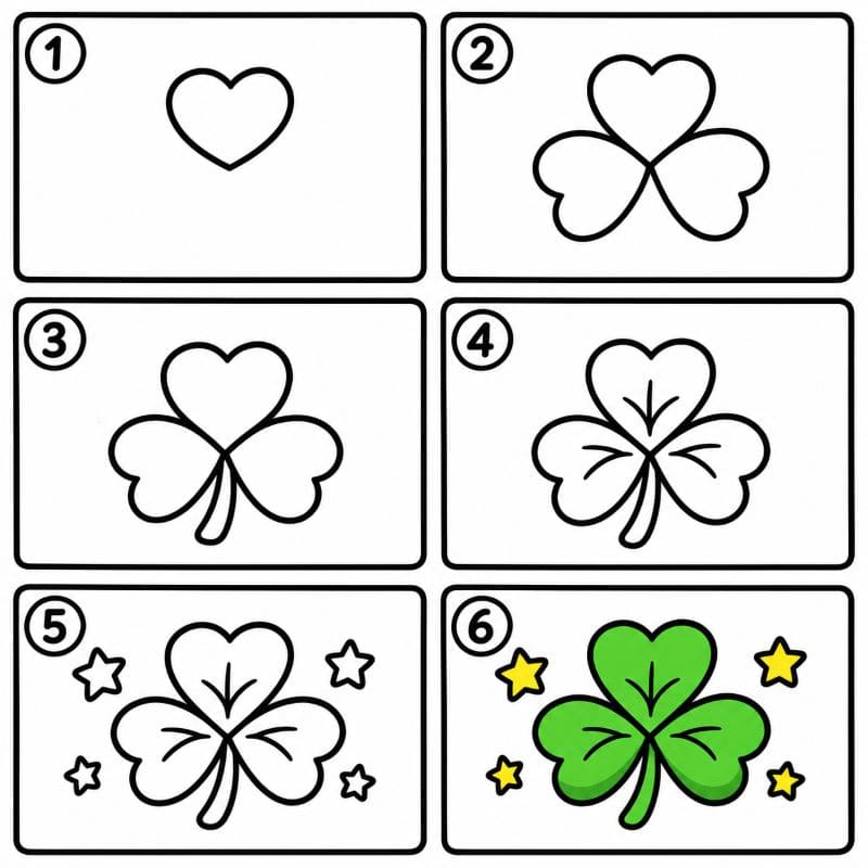 Shamrock with little stars Drawing Ideas
