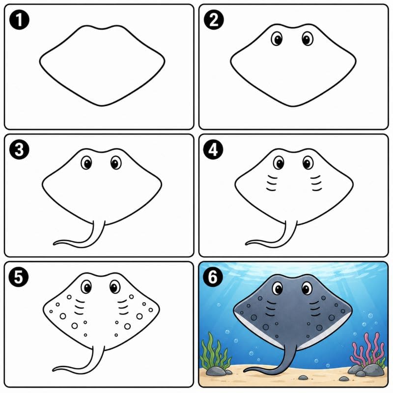 Stingray in ocean scene Drawing Ideas