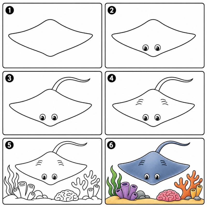 Stingray over coral reef Drawing Ideas