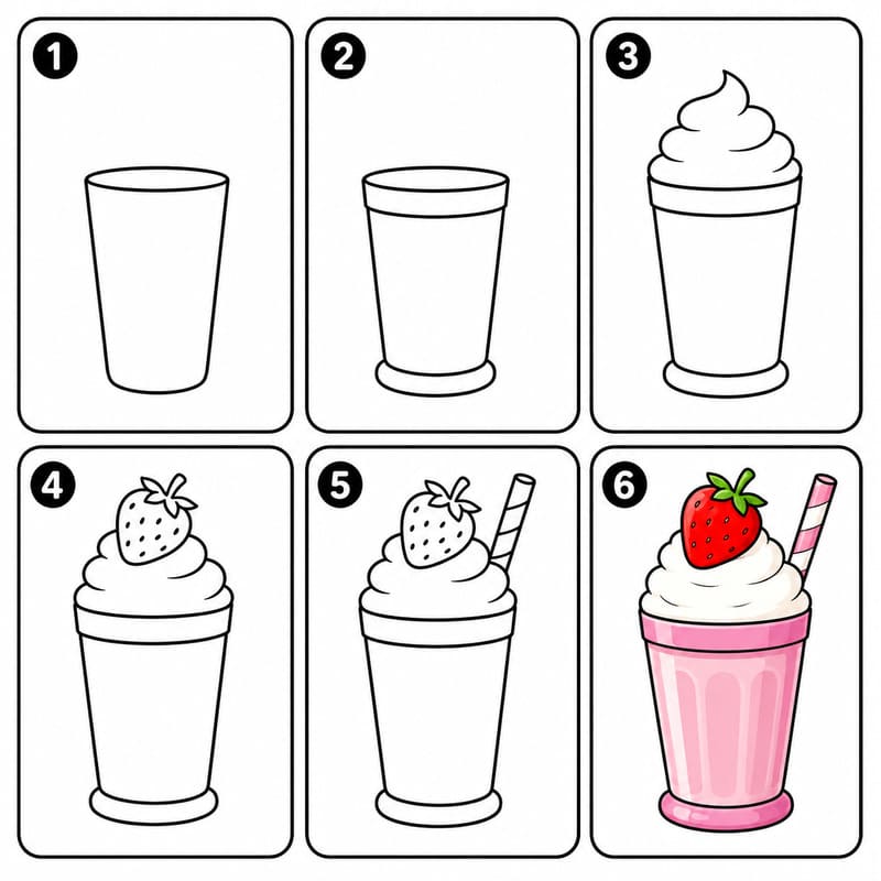 Strawberry milkshake Drawing Ideas