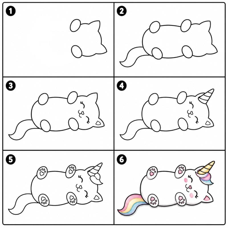Unicorn cat lying belly-up Drawing Ideas