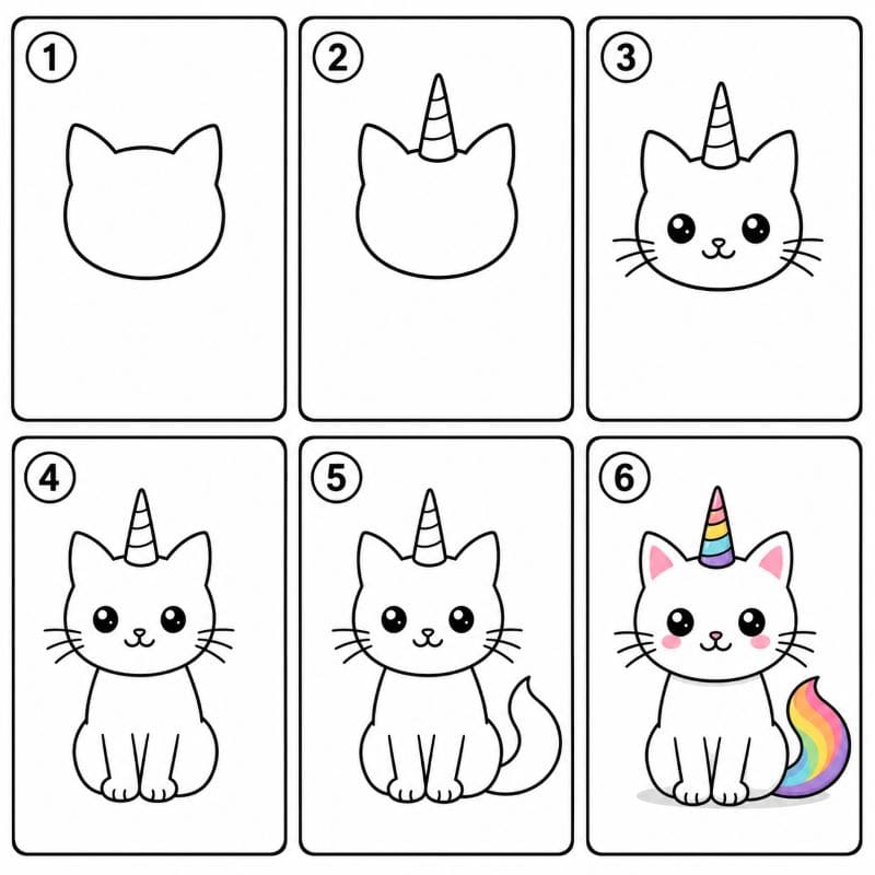 Unicorn cat sitting Drawing Ideas
