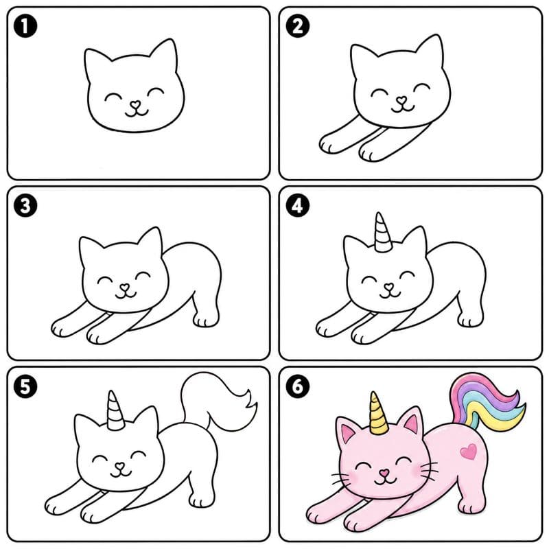 Unicorn cat stretching Drawing Ideas