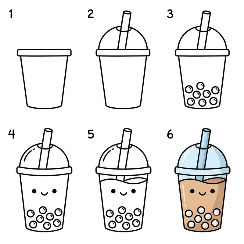 Adorable boba tea Drawing Ideas