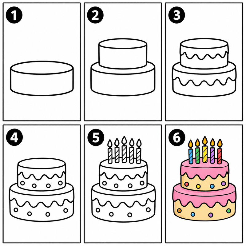 Birthday cake with candles Drawing Ideas