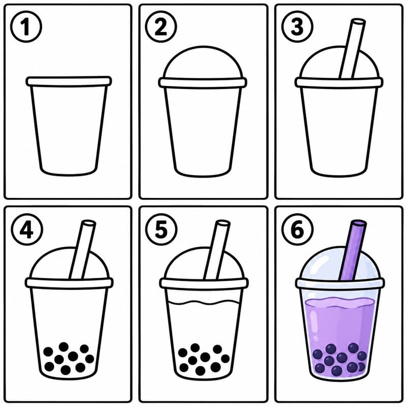 Blueberry boba tea Drawing Ideas