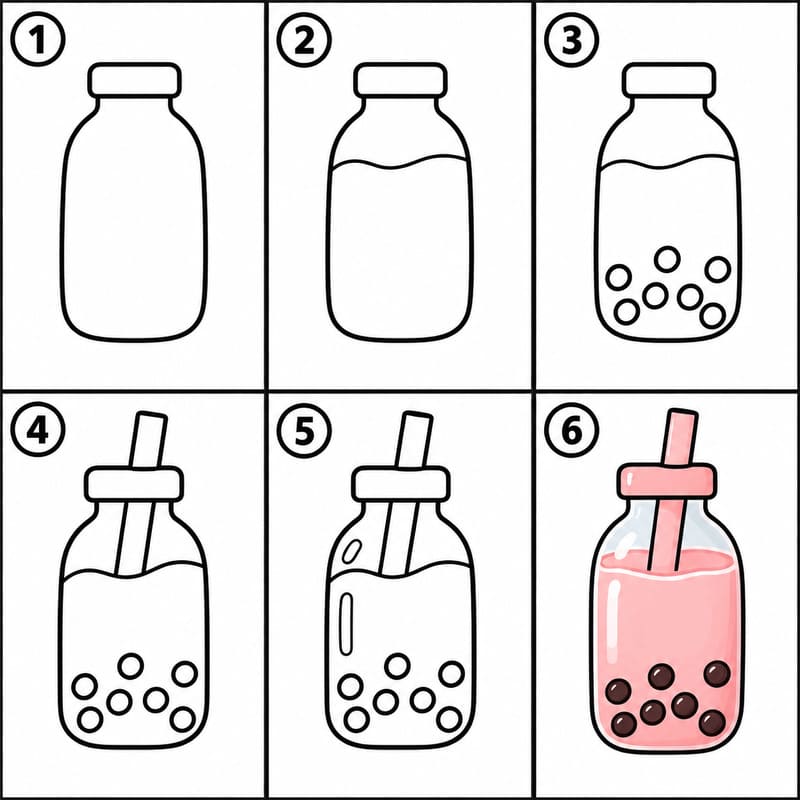 Boba tea bottle Drawing Ideas
