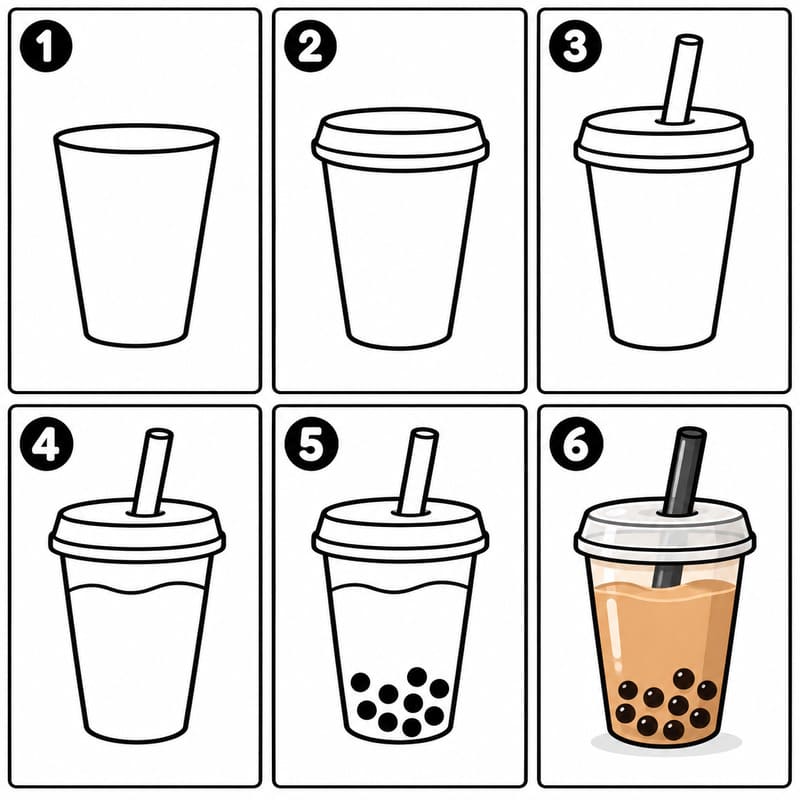 Boba tea with a straw Drawing Ideas