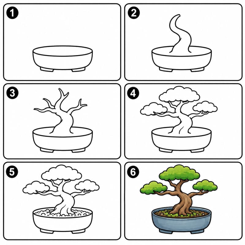 Bonsai in a Round Pot Drawing Ideas
