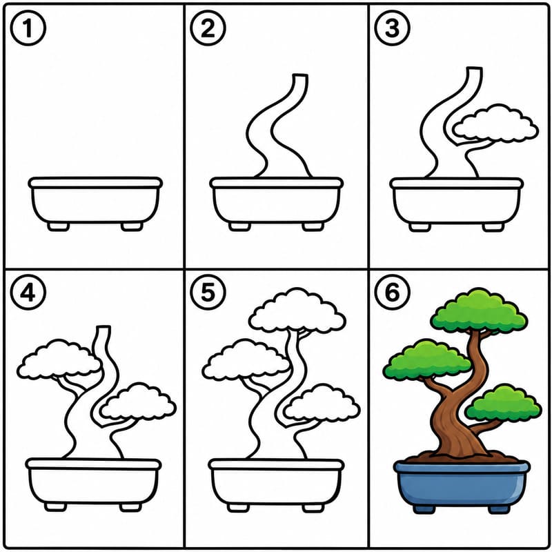 Bonsai with 3 Branch Layers Drawing Ideas