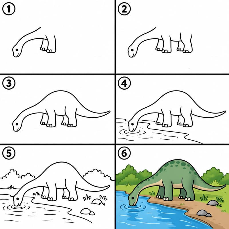Brontosaurus Drinking Water Drawing Ideas