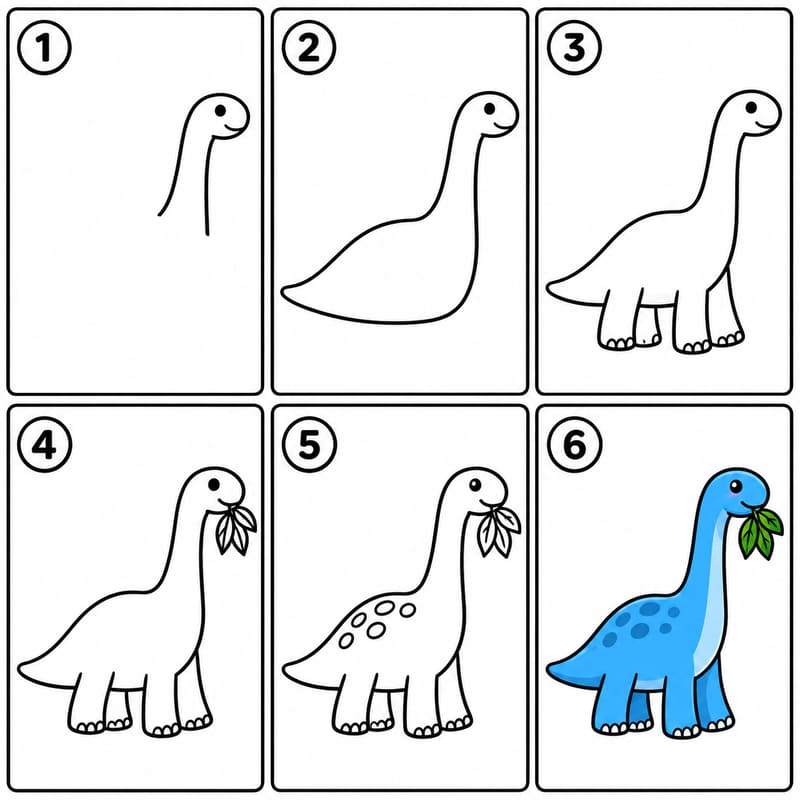 Brontosaurus Eating Leaves Drawing Ideas