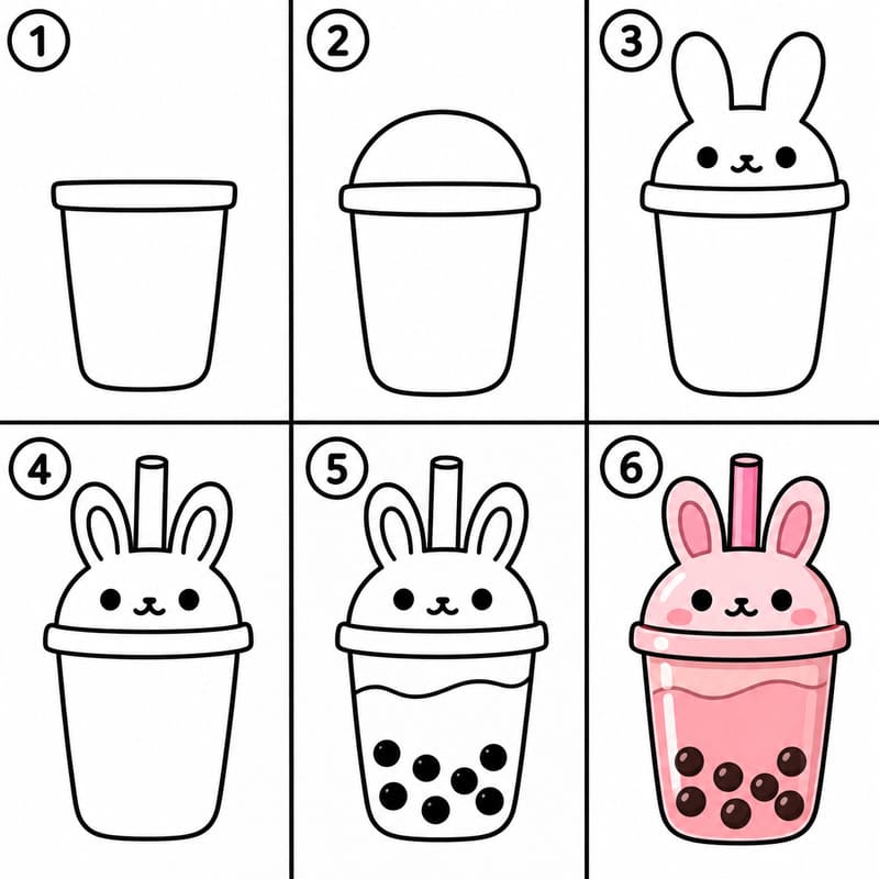 Bunny boba tea Drawing Ideas