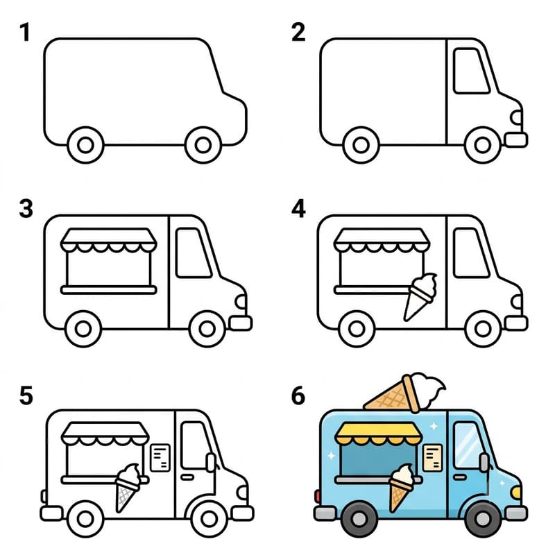 Cartoon ice cream truck Drawing Ideas