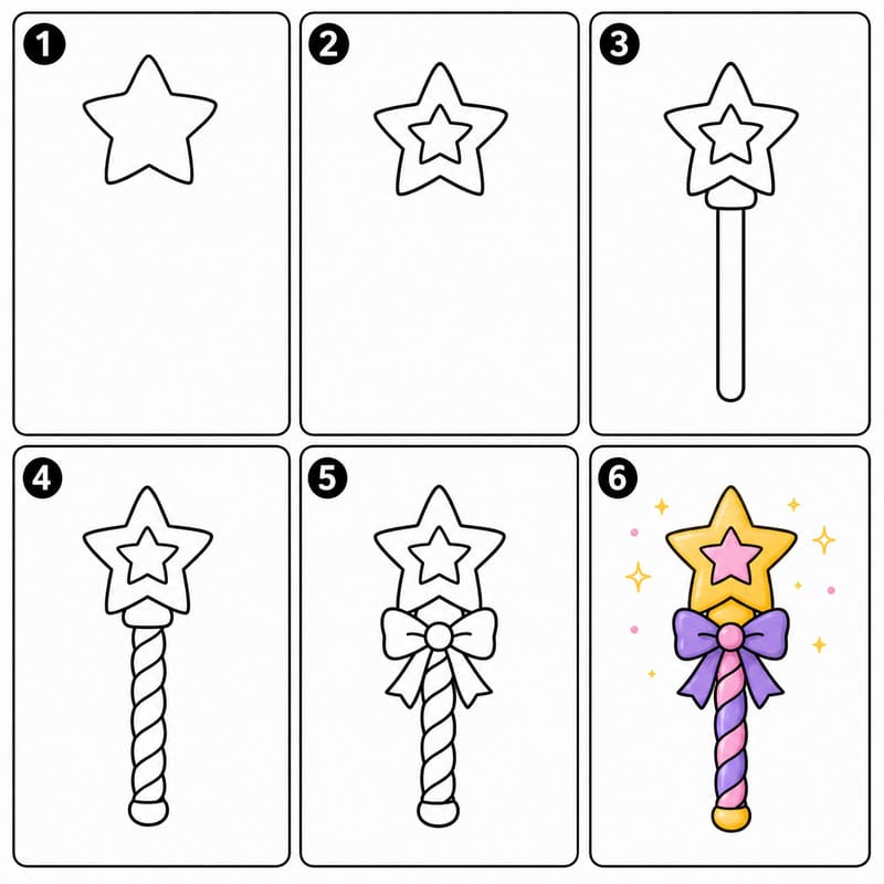 Cartoon magic wand Drawing Ideas