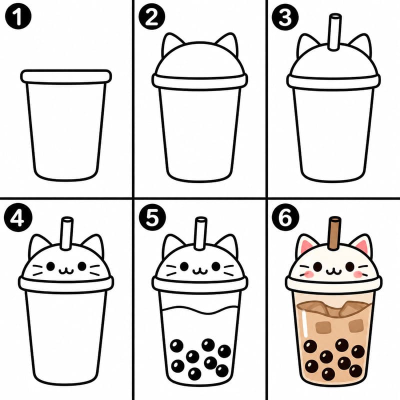 Cat boba tea Drawing Ideas
