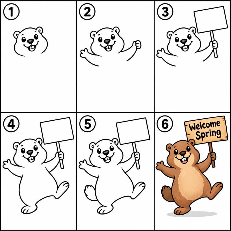 Cheerful groundhog Drawing Ideas