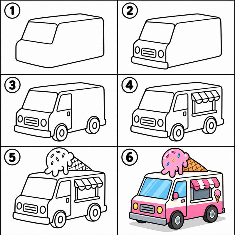 Cheerful ice cream truck Drawing Ideas