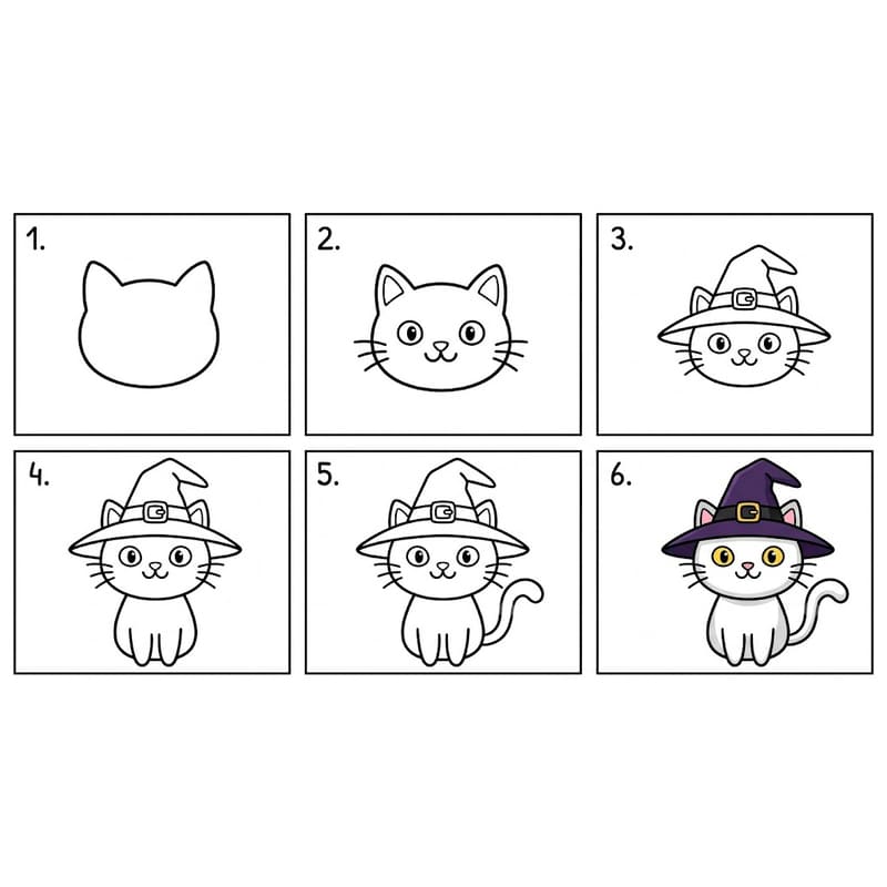 Chibi Halloween cat Drawing Ideas
