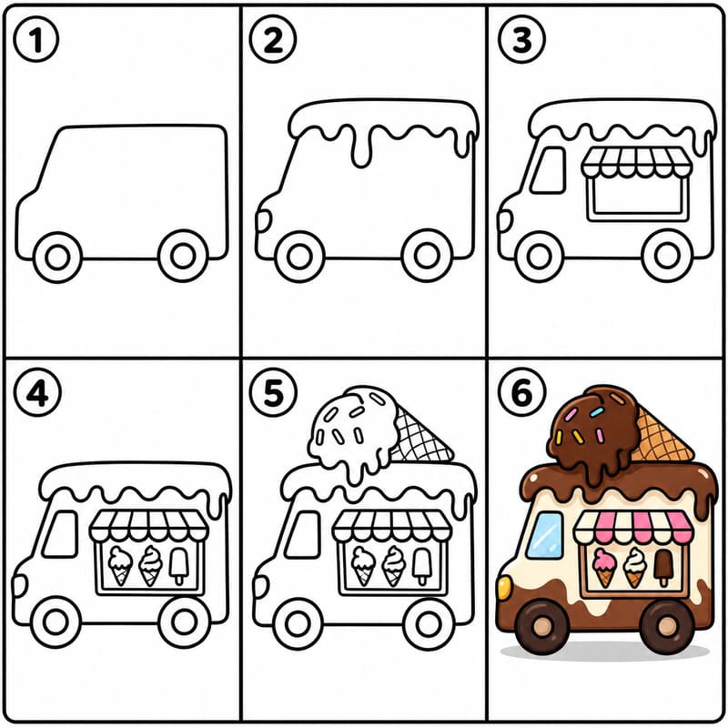 Chocolate-themed ice cream truck Drawing Ideas