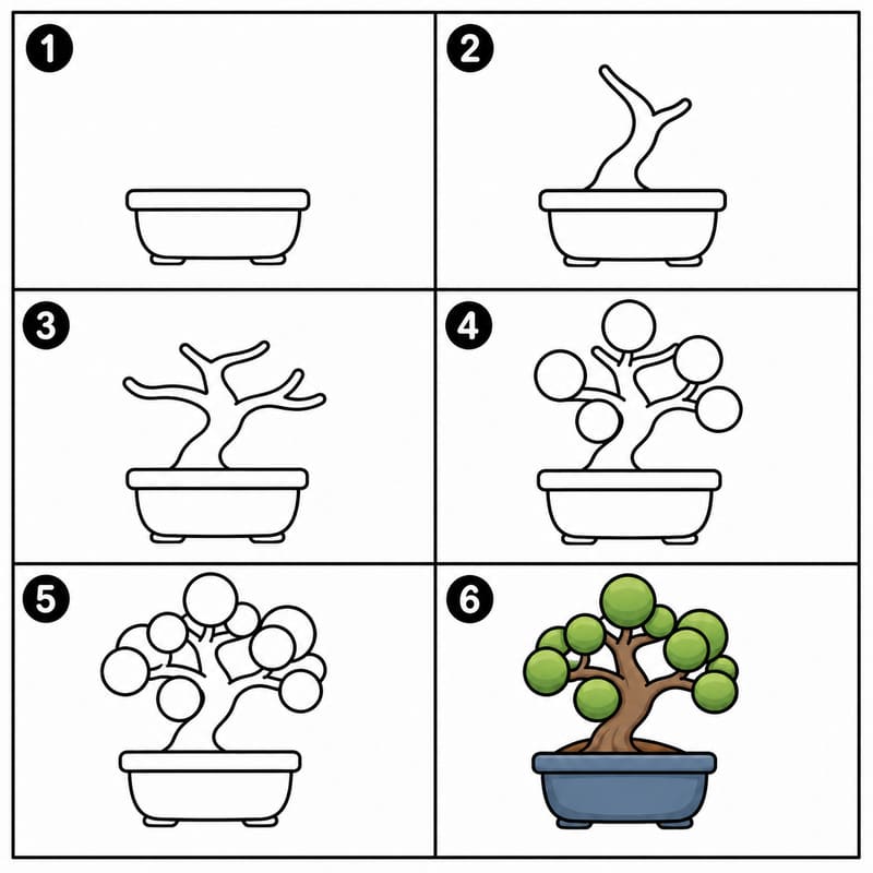 Circle Leaves Bonsai Drawing Ideas