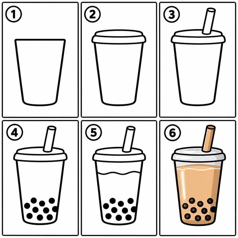 Classic boba tea Drawing Ideas