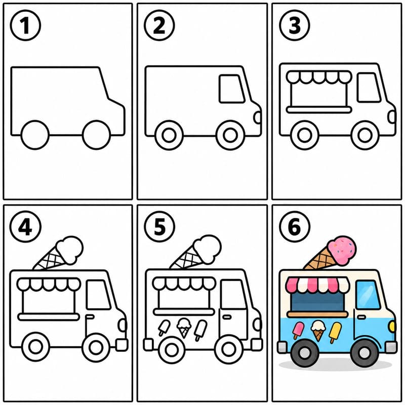 Classic ice cream truck Drawing Ideas