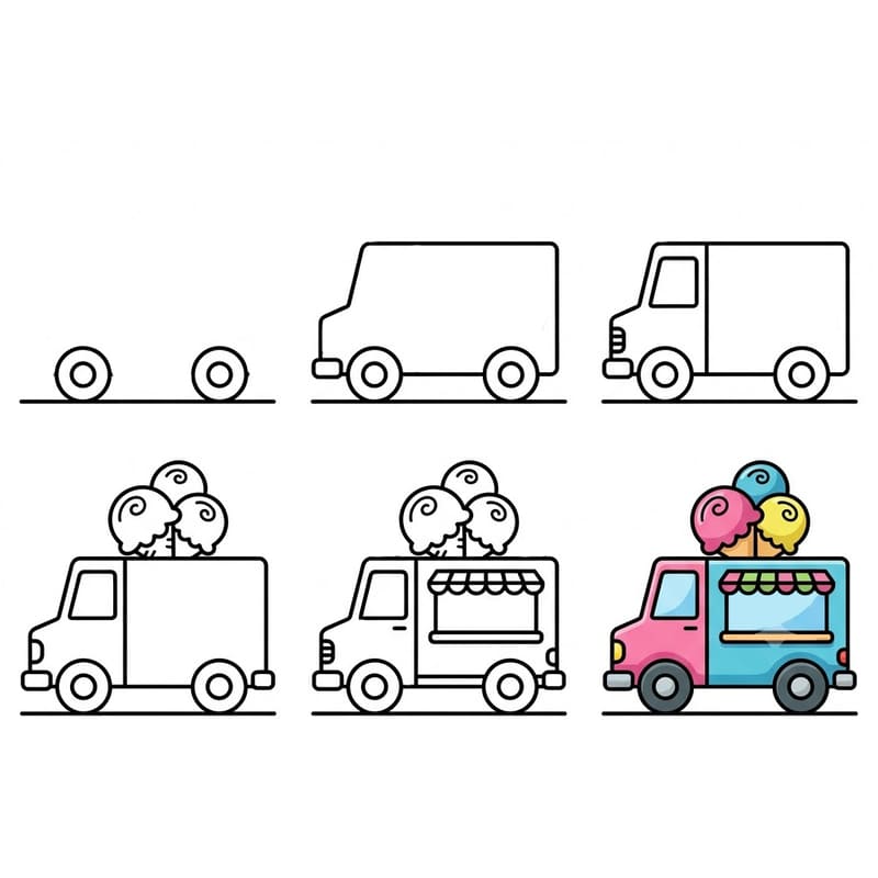 Colorful ice cream truck Drawing Ideas