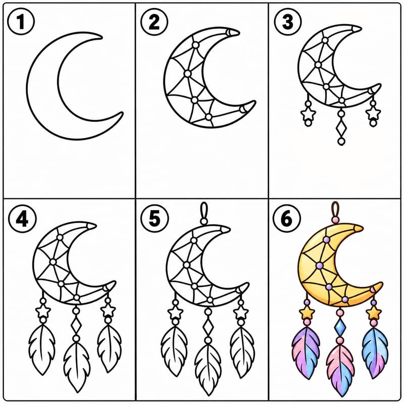 Cresent moon dreamcatcher Drawing Ideas