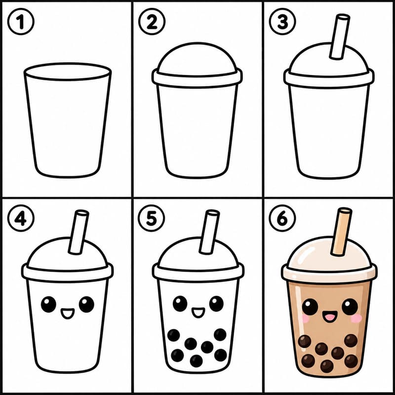 Cute boba tea Drawing Ideas