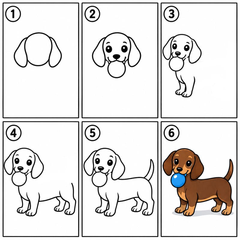 Dachshund with a ball Drawing Ideas