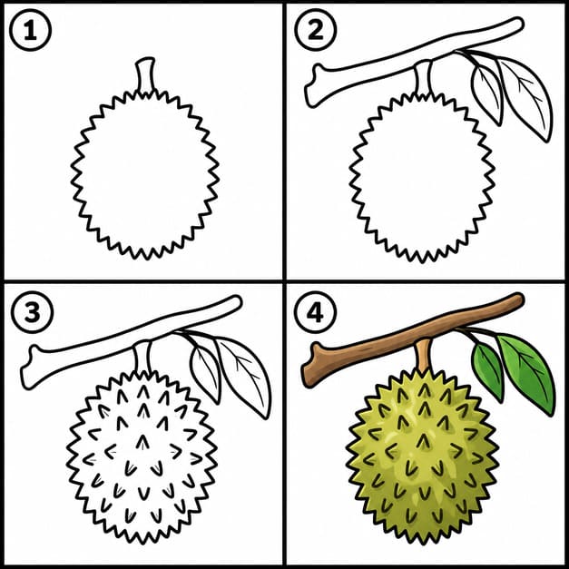 Durian hanging on the branch Drawing Ideas
