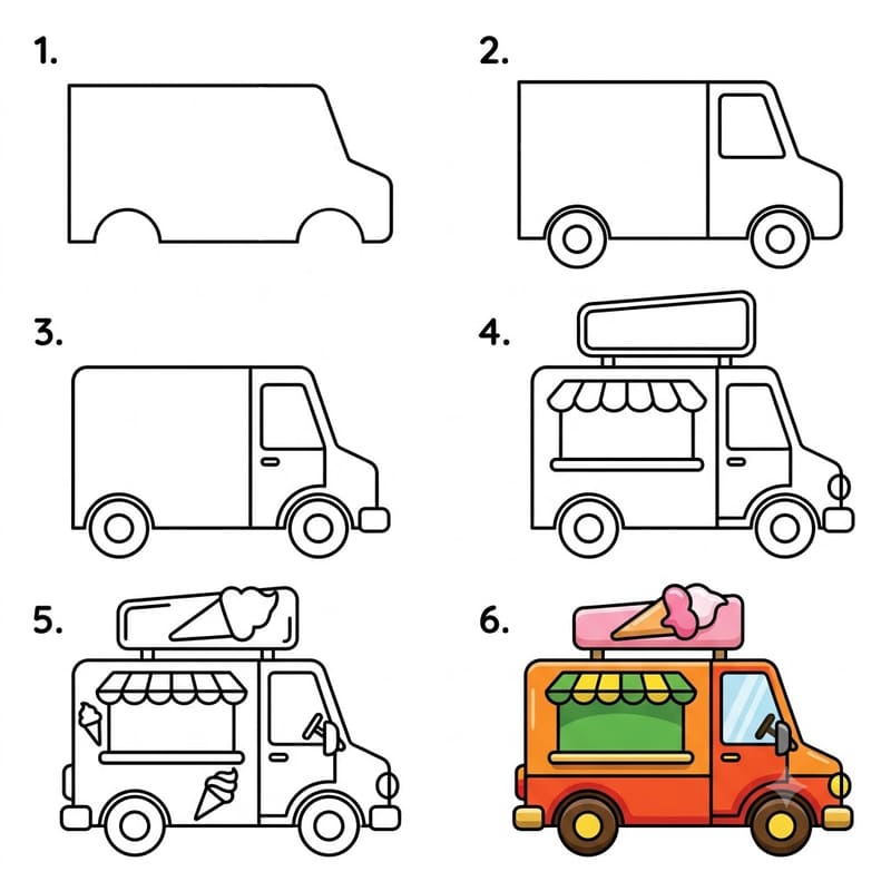 Fast ice cream truck Drawing Ideas