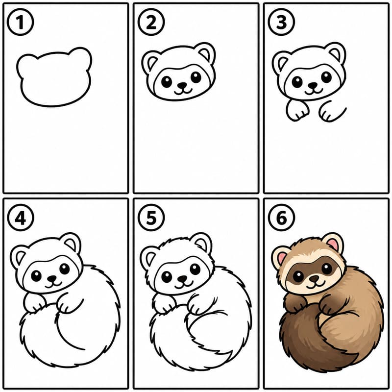 Ferret hugging its tail Drawing Ideas
