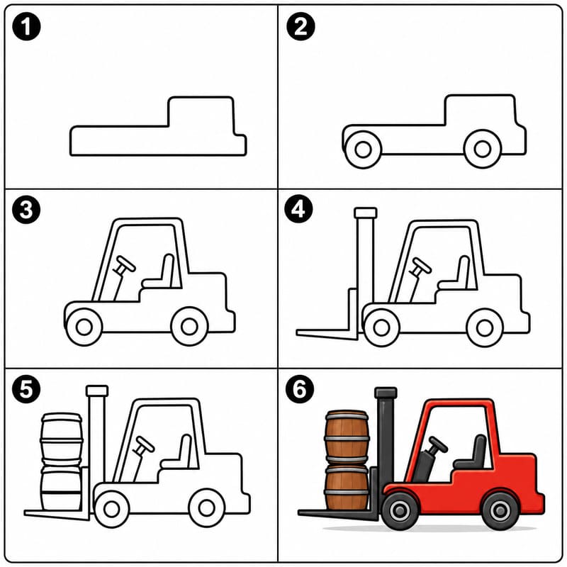 Forklift moving barrels Drawing Ideas