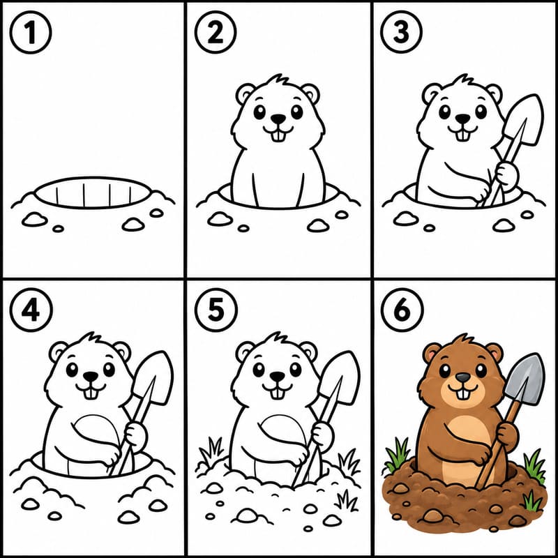 Groundhog digging a hole Drawing Ideas