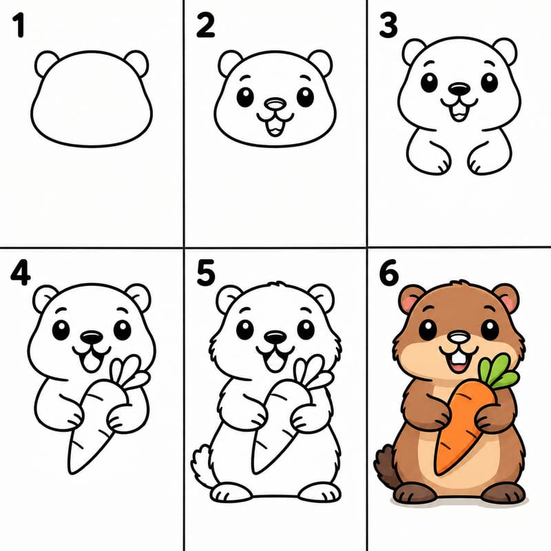 Groundhog holding a carrot Drawing Ideas