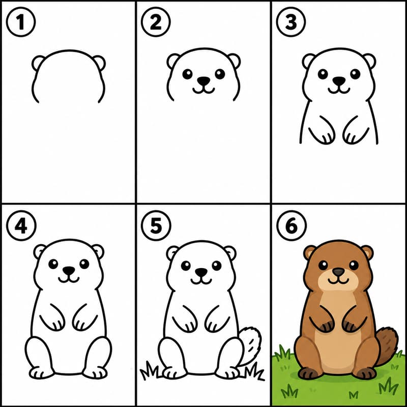Groundhog in a grassy field Drawing Ideas
