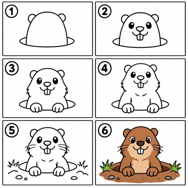 Groundhog popping out of a hole Drawing Ideas
