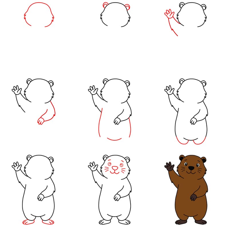 Groundhog waving Drawing Ideas